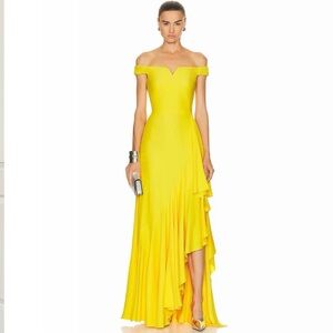 Alexander McQueen Elegant Yellow Off-Shoulder Dress